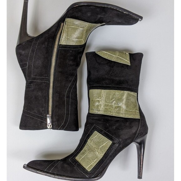 MAURI Italian Suede & Alligator Heeled Ankle Boots Made in Italy 9.5 4" Heel - Picture 6 of 7